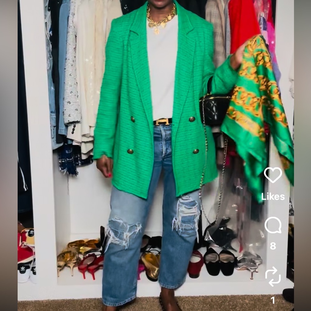 Zara Vibrant Grass Green Double-Breasted Blazer